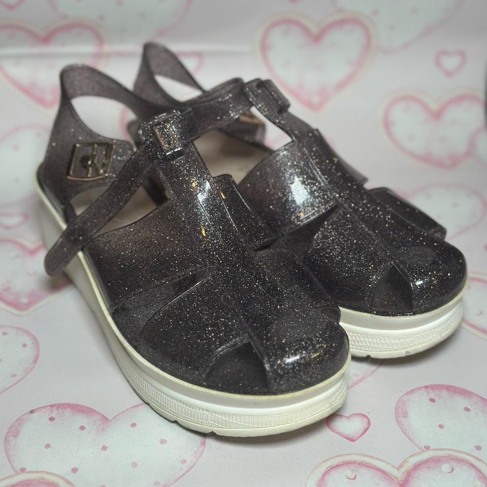 Refresh Women’s Purple Sparkle Glitter Plastic Jelly Chunky Platform Sandals 9M